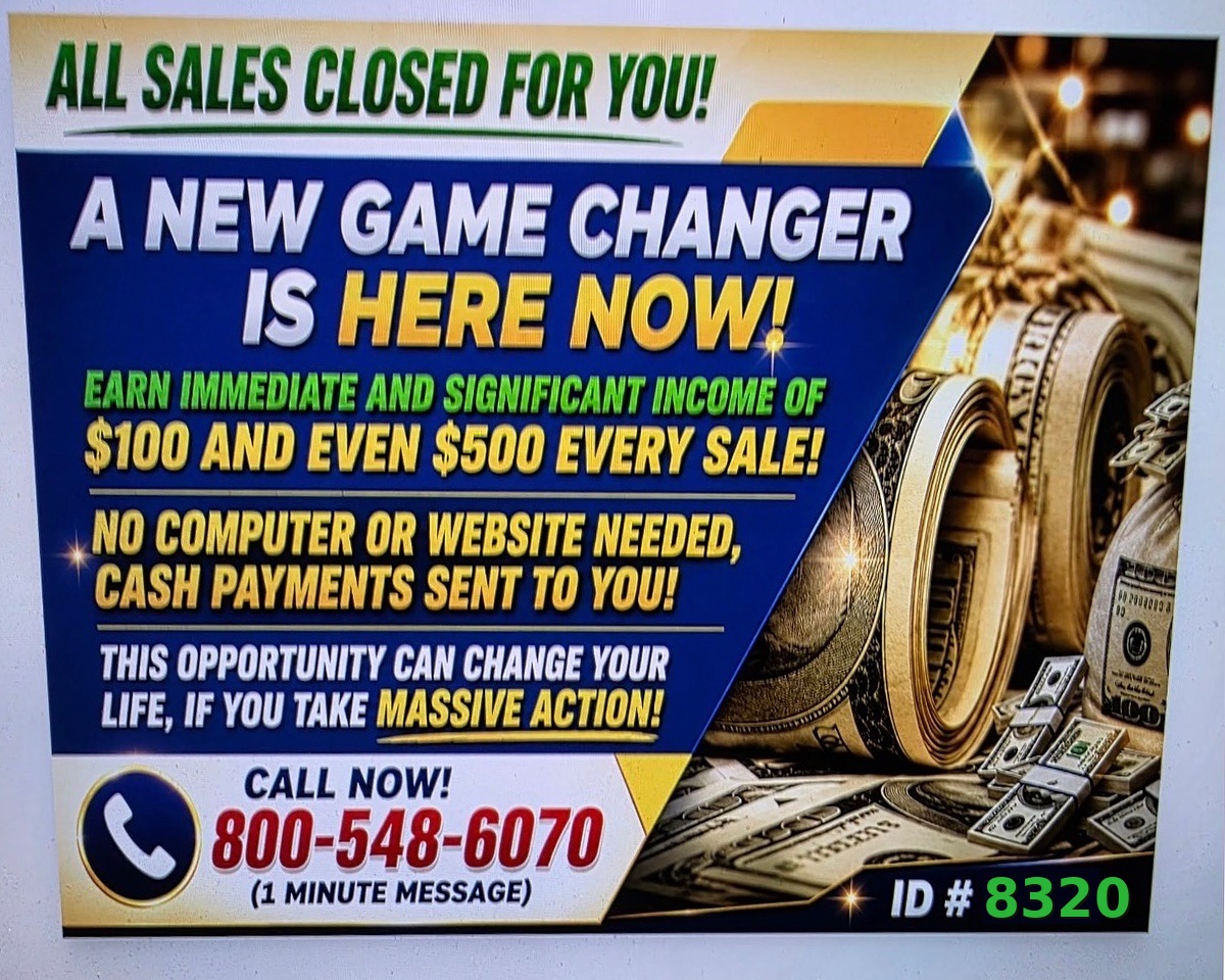 Sample Cash-Flow 500 postcard with the 800-548-6070 call-now number